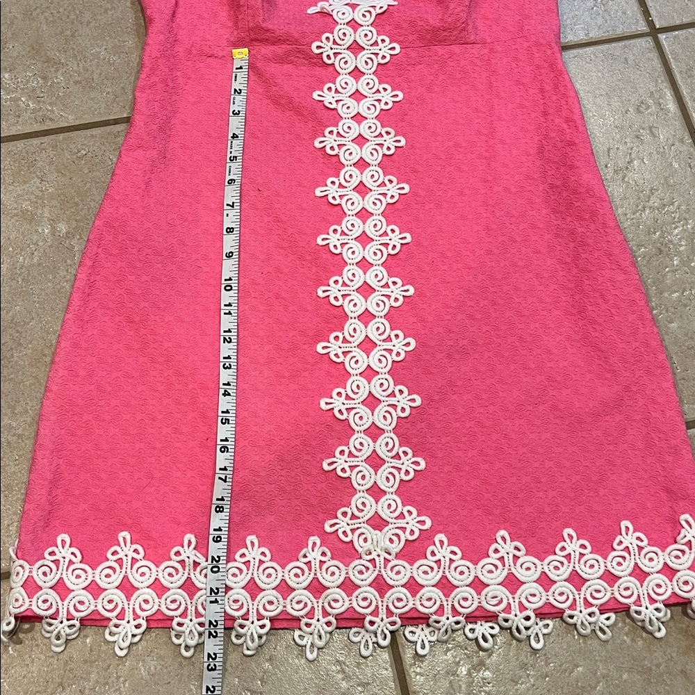 Lilly Pulitzer Dress Hot Pink Sleeveless Mini with White Lace Trim -Size 10 - Picture 6 of 13